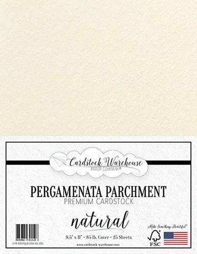 Pergamenata Parchment Paper Natural Cardstock 8.5 x 11 inch - 230 GSM/85 LB. Cover - 25 Sheets from Cardstock Warehouse