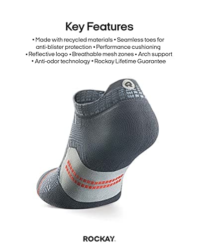 Rockay Accelerate Anti-Blister Running Socks for Men and Women, Cushion, Ankle Cut, Arch Support, 100% Recycled, Anti-Odor (1 Pair)
