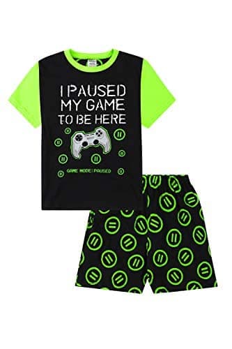 ThePyjamaFactoryI Paused My Game to Be Here Gaming Black Green Short Pyjamas