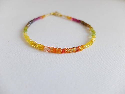 Padparadscha Sapphire,Pink and Yellow Sapphire Bracelet,Andalusite,Multicolored Ombre Sapphire Gemstone Bracelet Yellow Orange Pink Shades 2-3 mm