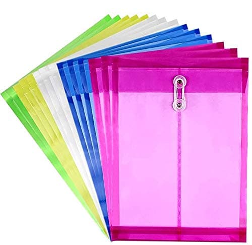 Moep Poly String Project Envelope with Expandable Gusset, A4 Size, Set of 15 Mix Colors, Water/tear Resistant-translucent