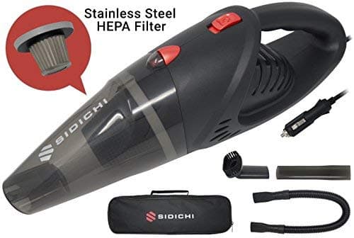 Sidichi car vacuum cleaner - electric 12v 120w portable handheld valeting hoover kit for car interior & upholstery- 5m cord- Stainless Steel HEPA filter- 4500pa strong suction- wet/dry