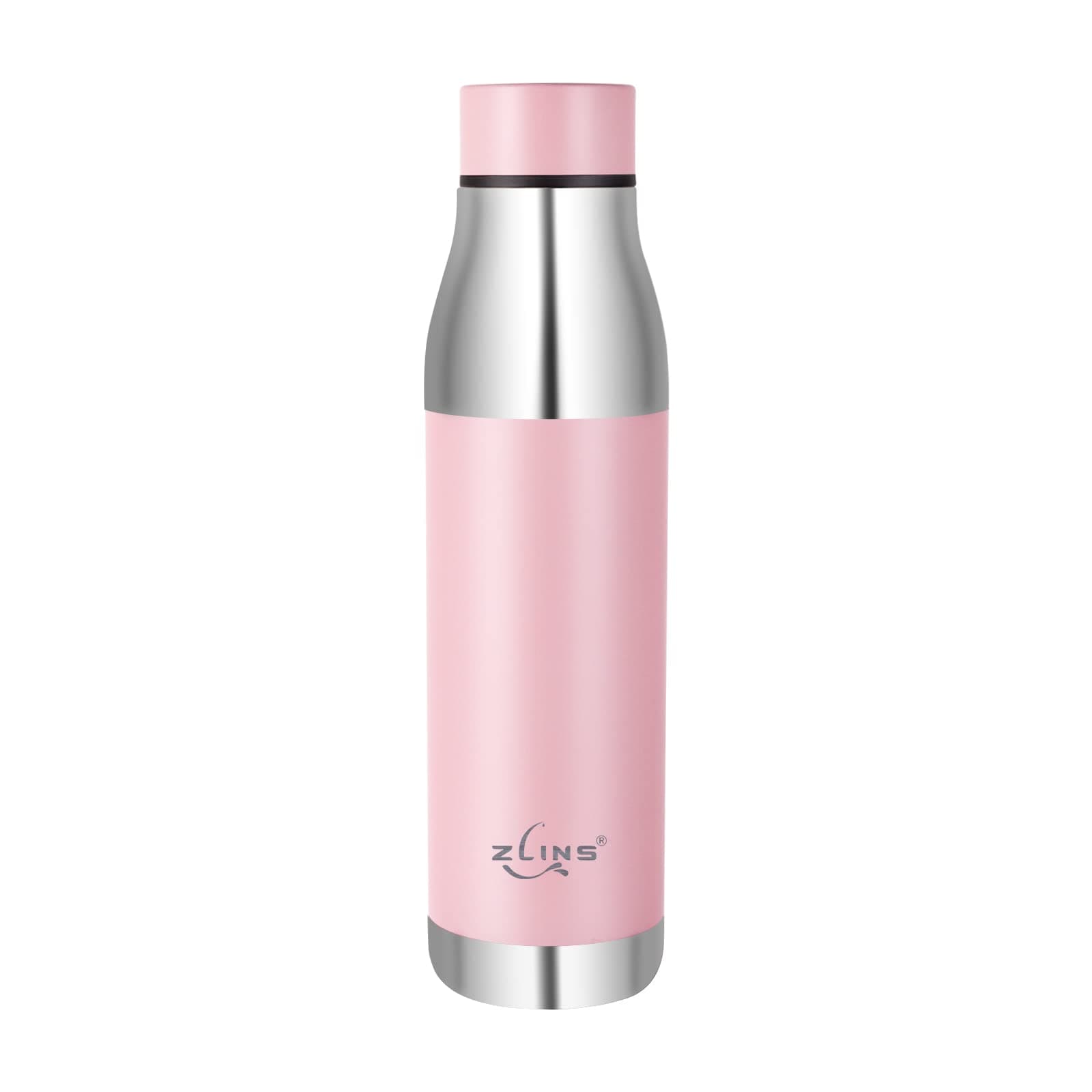 ZLINS Stainless Steel Vacuum Insulated 22oz Water Bottle Leak-Proof - Reusable Double Walled Metal Thermos - Sports Flask Great for Travel, Hiking, Camping (Pink)