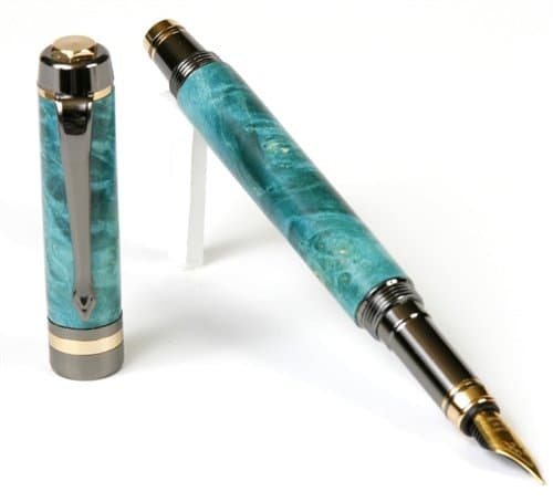 Lanier Pens Elite Fountain Pen - Gun Metal - Turquoise Box Elder