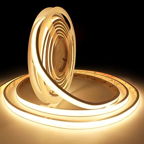 COB LED Strip Light Waterproof IP65, DC24V Waterproof 5m Flexible Led Lights 480LEDs/m Band Warm White 2700K CRI90+ Point-Free for Home, Bedroom, Kitchen(Power Adapter Not Included).