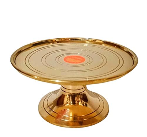 Madhura eStores Brass Decorative Round Pooja Kamatshi Diya Stool (Stand)| Brass Chowki | GOD DEEP Decor Sitting Table/Stand (Dia :4 Inches, Height : 1.75 inches, Wt.190 GMS)