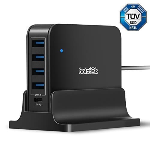 USB-C PD Charger,Bototek 5-Port 60W USB Wall Charger USB C Charging Station with 1 Power Delivery Port for Nintendo Switch and 4 PowerIQ Ports for Tablets, More