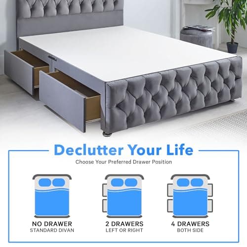 ComfoRest - Elegant 5FT King Size Divan Base NO DRAWER | Durable Frame with Sturdy Support | Functional Design for Modern Bedrooms | Timeless Option for Stylish Spaces (Grey Plush)