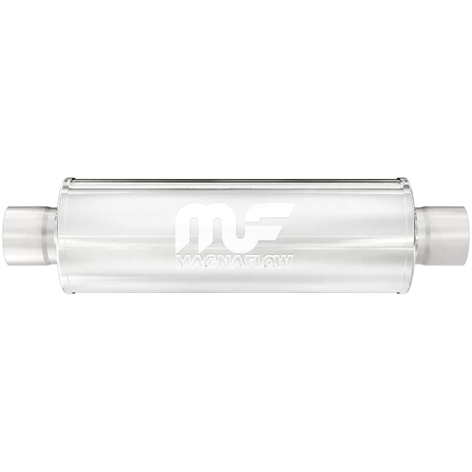 MagnaFlow 4in Round Center/Center Performance Muffler Exhaust 14419 - Straight-Through, 3in Inlet/Outlet Diameter, 14in Body Length, 20in Overall Length, Polished Finish - Classic Deep Exhaust Sound