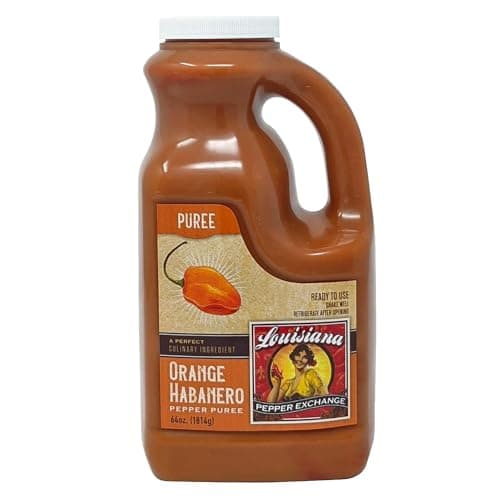 Louisiana Pepper Exchange Orange Habanero Pepper Puree Sauce Salsa, Spicy Sweet Tropical Seasoning, Plant-Based, Gluten-Free, 64 oz