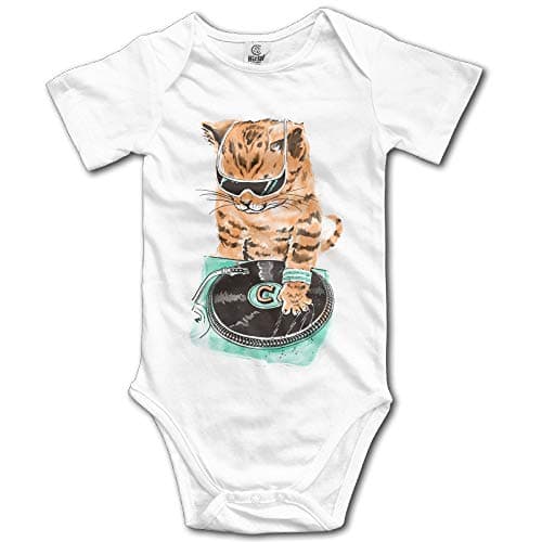 Baby-Boys and Girls Dj Cat Baby's Creeper Short Sleeves Jumpsuit White
