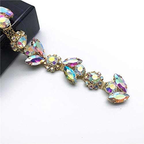 1Yard Gold AB Sunflowers Leaves Crystal Rhinestone Chain Trim for DIY Clothes Accessory Dress Belts Headpiece Jewelry Making