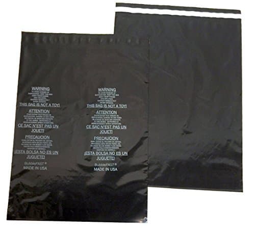 25 Bubblefast Brand 9" x 12" 2.0 mil Opaque Black Poly Bags Self-Seal Suffocation Warning for Sexual Wellness Items