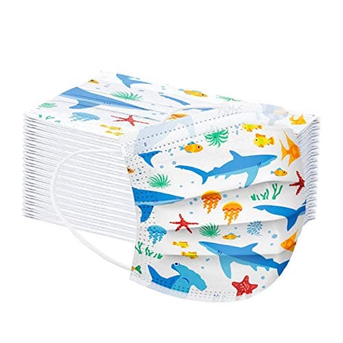 JIUDASG 50PCS Bandanas Protection Children Dinosaur Cartoon Pattern Disposable 3Ply Face Dust Proof Non-Woven Breathable Face Bandanas
