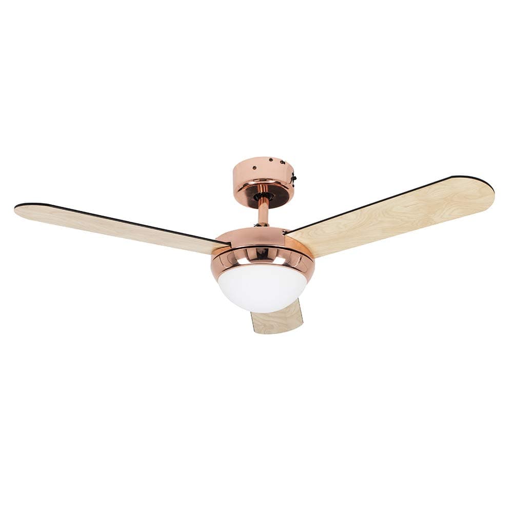 MiniSun 42" / 107cm Copper Ceiling Fan with Frosted Opal Glass Light Shade & 3 x Reversible Blades - with Remote Control