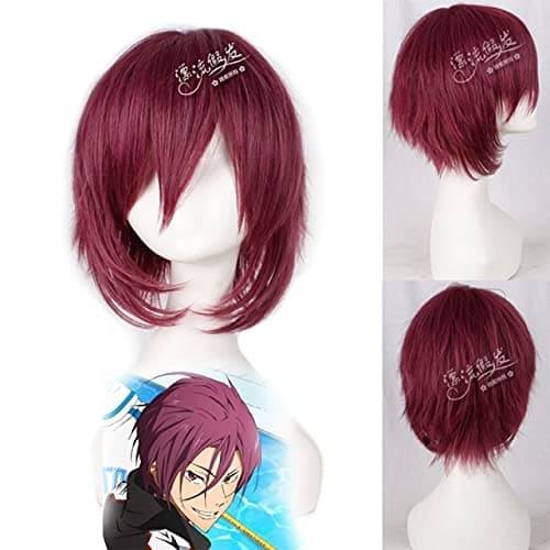 Free Iwatobi Swim Club Rin Matsuoka Cosplay Wig Short Straight Auburn Wigs Bangs For Party Synthetic Hair娨 Cap As The Photo