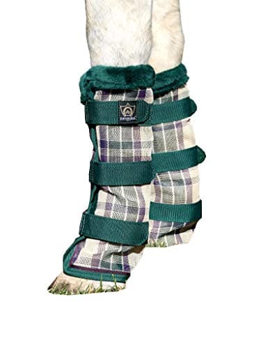 Kensington Protective Fly Boots with Fleece Trim - Horse Leg Guard - Protection from UV Rays, Insect Bites, Dirt, Debris and Injury - Stay-Up Technology - Sold in Pairs (2 Boots) (Deluxe Hunter)
