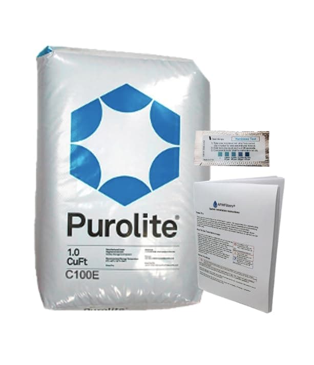 Purolite C100E New High Efficiency Resin from AFWFilters. Replacement for Water Softener 1 Cu Ft Bag with hardness test and resin change instructions by AFWFilters included!