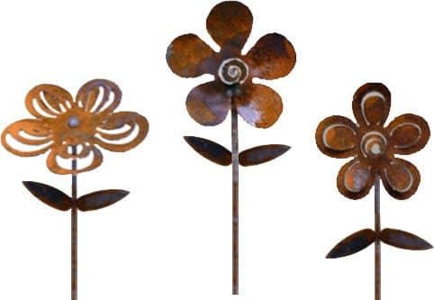 Flower Pick Set by Rustic Birds; Steel Silhouettes with Rusted Finish