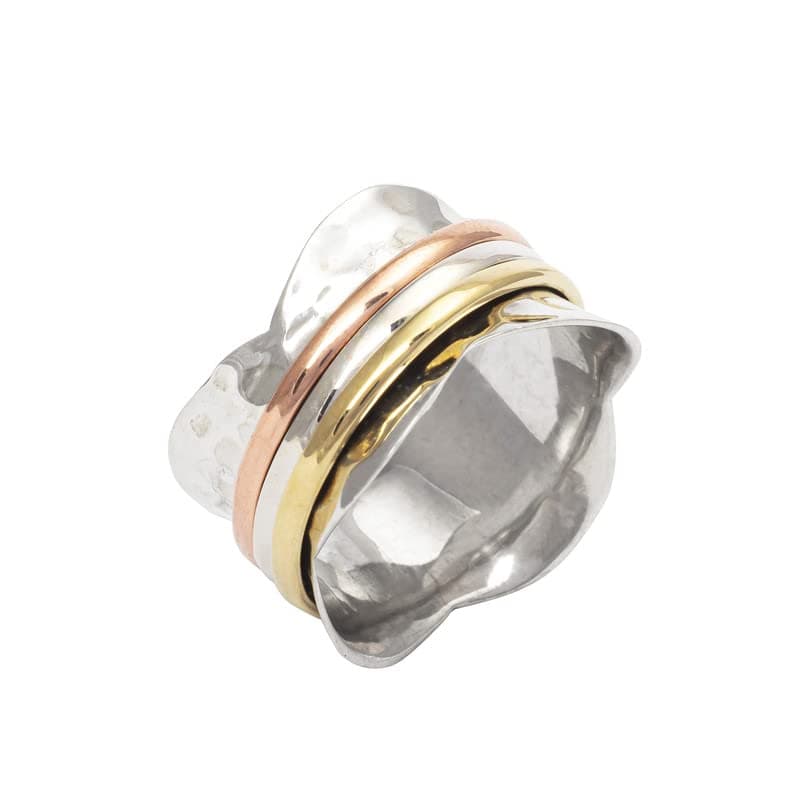 925 Sterling Silver Spinner Ring for Women, Yoga maditation ring three Tone Handmade Ring Worry Ring, Meditation Ring, Thumb Ring, Fidget Rings, Promise Ring Size UK P Gift For Her