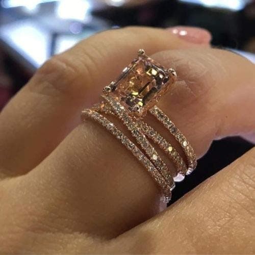 MetmejiaoSparkling Women Fashion 925 Silver Natural Morganite Ring Wedding Jewelry Rings