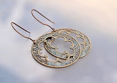 Brass Wreath Earrings with Aqua Patina