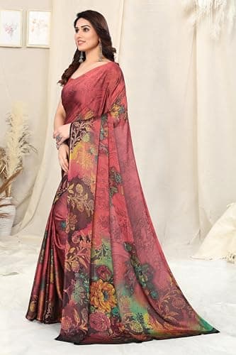 MIRCHI FASHION Women's Stylish Chiffon Floral Printed Saree with Blouse Piece