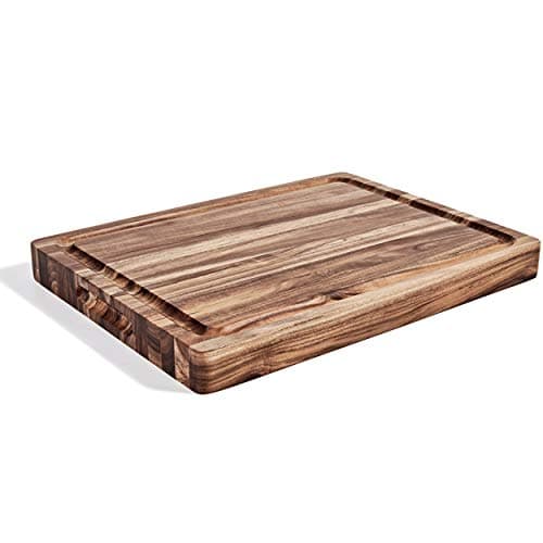 Extra Large Acacia Wood Butcher Block Cutting Board, Heavy Duty Chopping Block Severing Tray For Kitchen with Juice Groove, 2 Compartments design - 16 x 12 x 1.5 inches