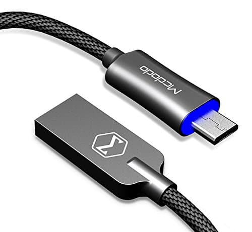 Micro USB Smart LED Auto Disconnect Quick Charge Data 3.2FT/1M Cable Android QC 3.0 for Samsung Galaxy S7/S7 Edge, Nexus, LG, Motorola, and More by Mcdodo (Sky Blue)