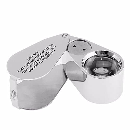 EXUIMES 40X Full Metal Illuminated Jewellery Magnifier, Aluminum-encased Jeweler's Loupe Magnifier with LED and UV Light,25mm Diameter Lens(LED Currency Detecting/Jewelry Identifying Type)