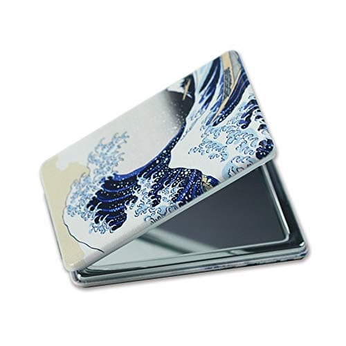 QIELIZI PU Double Sided Mirror,Compact Mirror,Pocket-size Travel Makeup Mirror 1X and 2X Magnification Portable Folding Cosmetic Mirrors(Huge Wave)