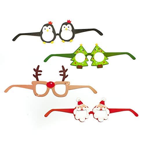 Christmas Party Photo Prop Glasses – Santa, Rudolph, Elf and Christmas Tree (8 x Pack)