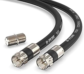 50FT G-PLUG RG6 Coaxial Cable Connectors Set – High-Speed Internet, Broadband and Digital TV Aerial, Satellite Cable Extension – Weather-Sealed Double Rubber O-Ring and Compression Connectors Black