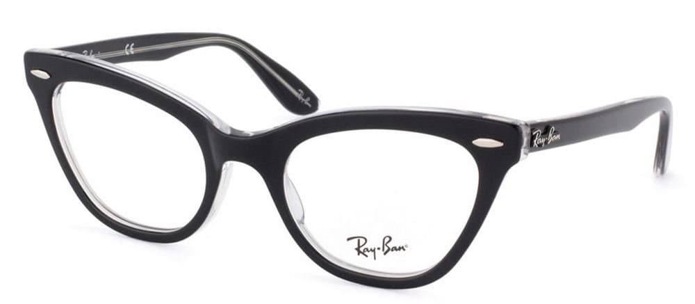 Ray-Ban RX5226 Cat-Eye Prescription Eyeglass Frames, Black On Transparent/Demo Lens, 49 mm