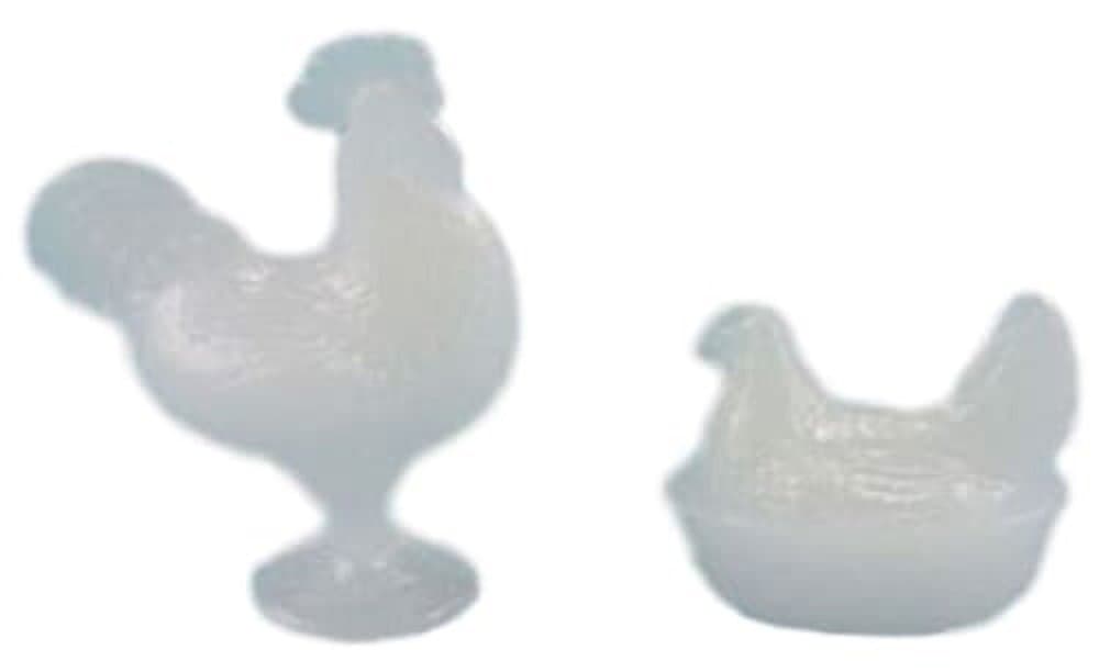 Dollhouse Miniature Chrysnbon Rooster and Nesting Hen in White