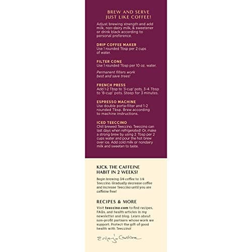 Teeccino Almond Amaretto Chicory Coffee Alternative - Ground Herbal Coffee That’s Prebiotic, Caffeine Free & Acid Free, Medium Roast, 11 Ounce (Pack of 6)