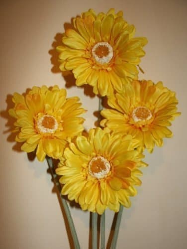 4x yellow gerbera stems artificial flowers great for weddings/fish bowls & vase decoration