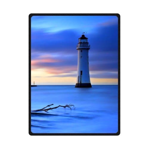 Lighthouse and Beautful Scenery On Ocean 58 x 80 (Large) Inch Blanket throws soft