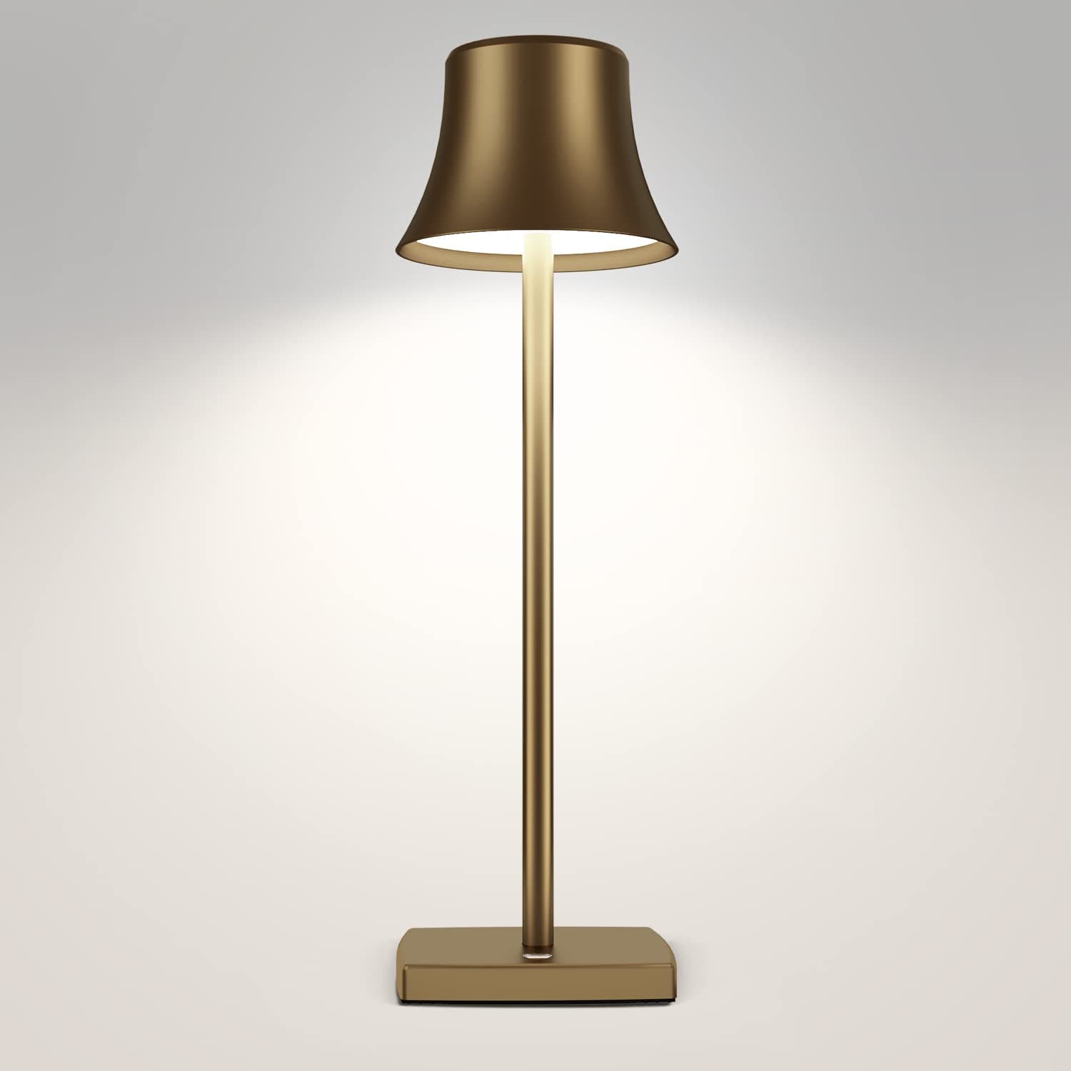 YIBEN Cordless Table Lamp, Rechargeable Battery 5000mAh Metal USB LED Portable Powered Desk Lamp, 3 Levels for Restaurants Bedroom Outdoor (Antiqued Gold)