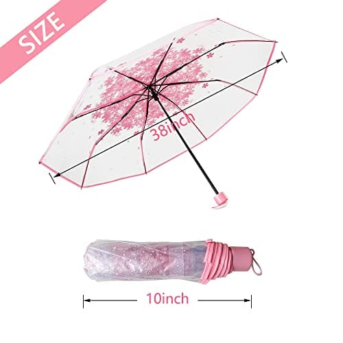 JO DE BEbe Three Fold Umbrella Women Transparent Clear Cherry Blossom Mushroom Sakura Folding Sunshade Rain Umbrellas