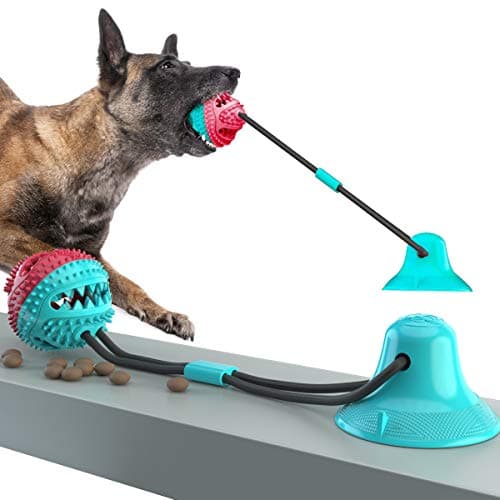 QPQEQTQ Upgrade Suction Cup Dog Toy Dog Chew Toys Interactive Dog Toys Dog Teeth Cleaning Toys Dog Toy Ball Automatically Distributes Food Squeaky Tug Toy for Dogs Non-Toxic Durable Dog Toys