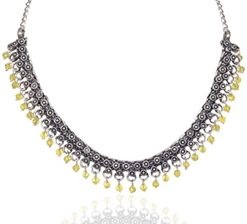 Sansar India Oxidized Silver Plated Beads Choker Indian Necklace Jewelry for Girls and Women