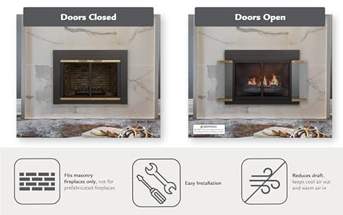 Pleasant Hearth AR-1022 Arrington Fireplace Glass Door, Black, Large