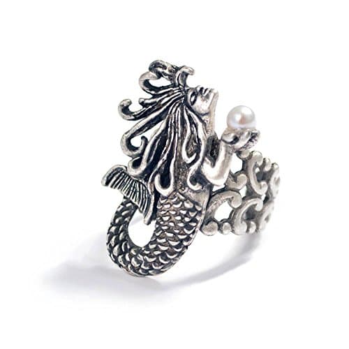 Sweet Romance Vintage Mermaid Tail Nautical Ocean Boho Sea Ring (Silver)