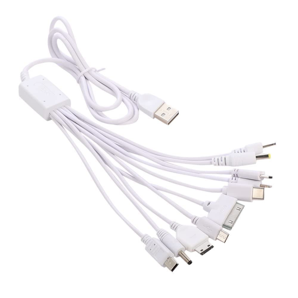 10 in 1 Universal Multifunction Cable Fit USB Charger Cell Mobile Phone MP4 Zaf White