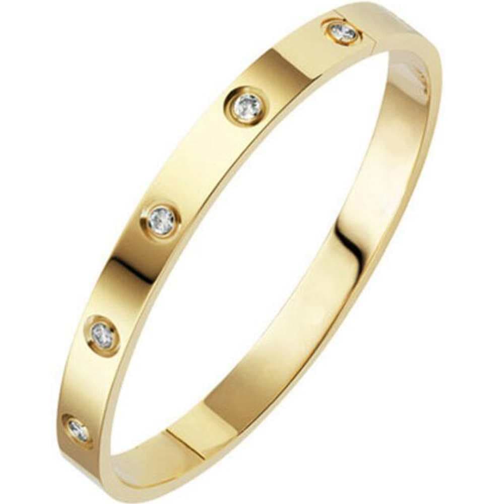 Classical Plain Stainless Steel Cubic Zircon Filled Bangle Bracelet