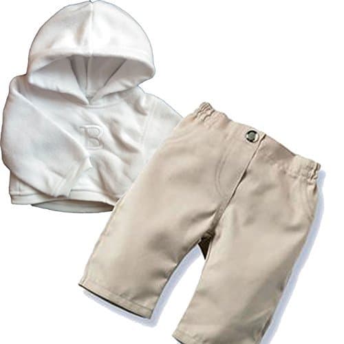Middleton Doll Clothes- Tan Pants with White Hoodie for 19" Newborn Nursery Baby Dolls and Babble Baby Dolls