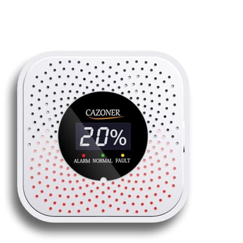 CAZONER Natural Gas Detector,10-Year Lifespan, Methane, Propane, & Explosive Gas Alarm for RV and Home, Digital LCD Display