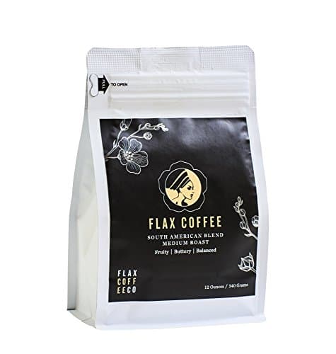 Flax Coffee, South American Medium Roast and Flaxseed Blend, Low Acid, Smooth Flavor, Healthy Digestion, Skin Rejuvenation, Ground,12oz