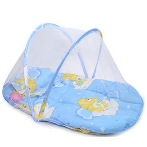 Portable Folding Baby Mosquito Bed Crib Woven Net Infant Super Soft Bed Playpen Canopy Tent with Sleeping Cushion (M, Blue)